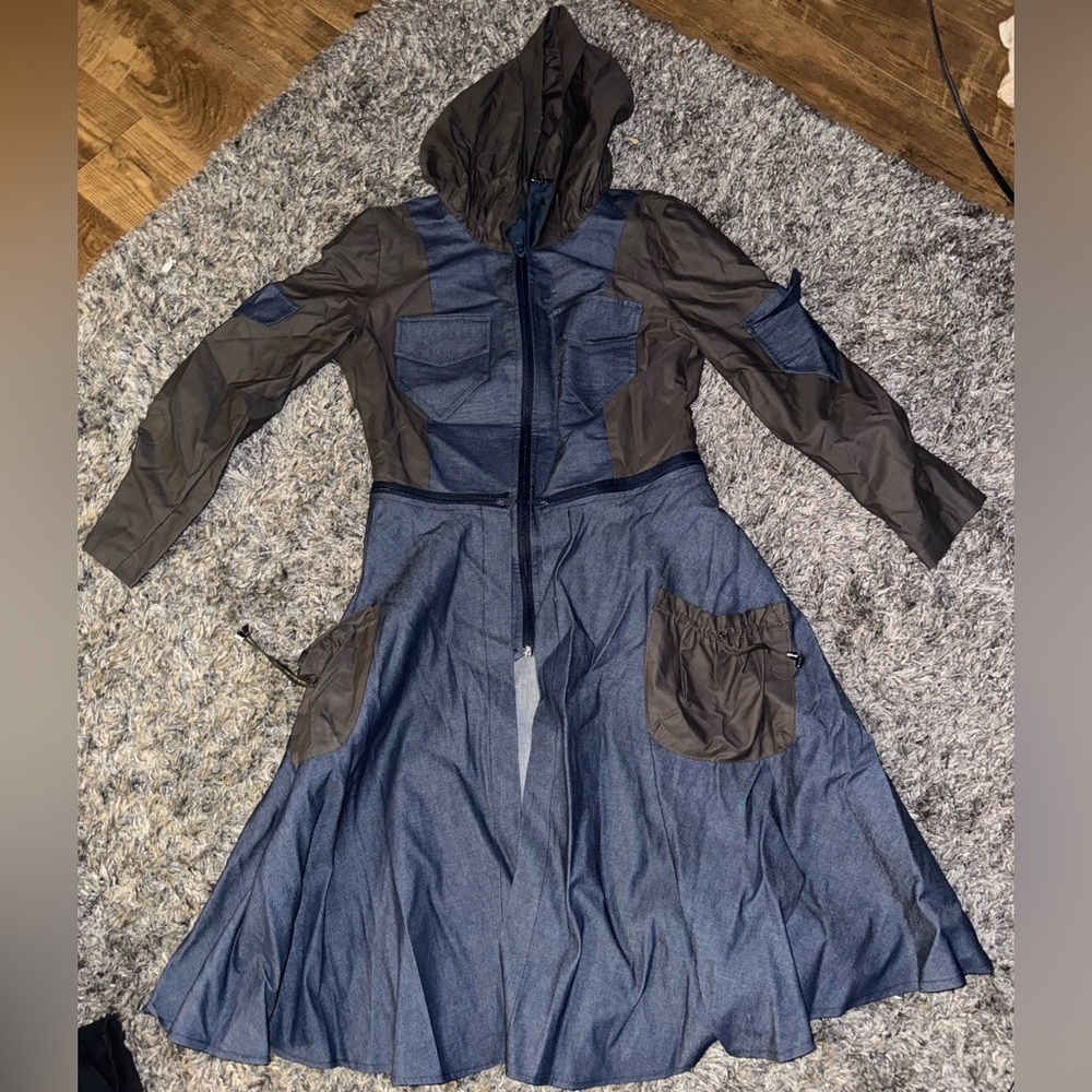 Dark Blue Textured Fabric Jacket Dress